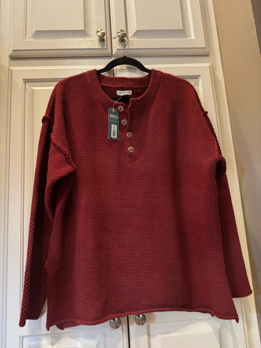 NWT Rustic Maple Henley Sweater Top Cotton Earthbound Trading Co Texture Medium